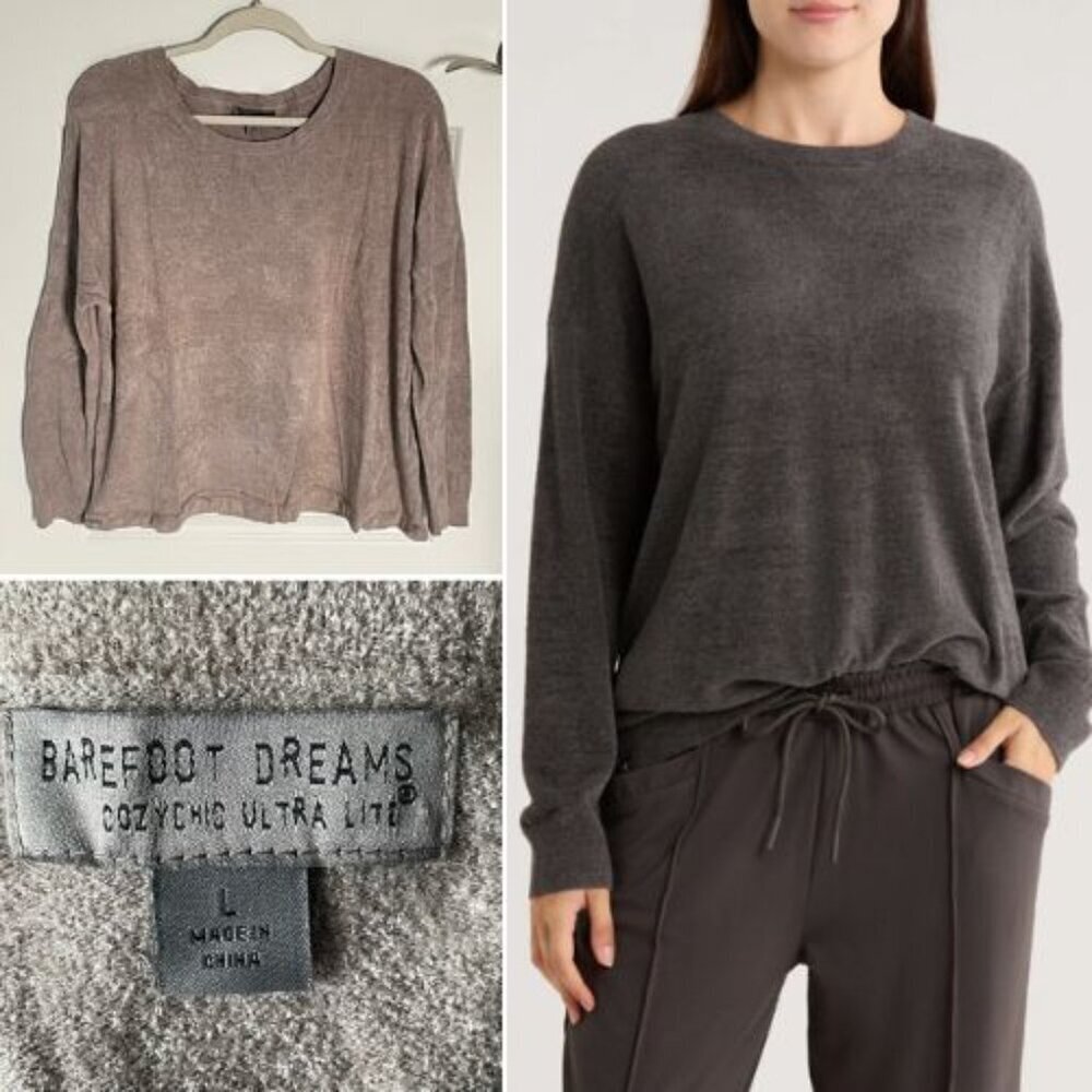 Barefoot Dreams CozyChic Ultra Lite Drop Shoulder Lounge Sweater L 54247